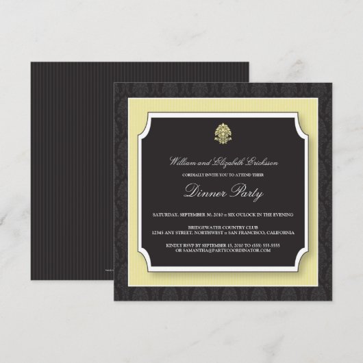 Elegant Damask Dinner Party Invitation (ivoor) Kaart (Voorkant / Achterkant)
