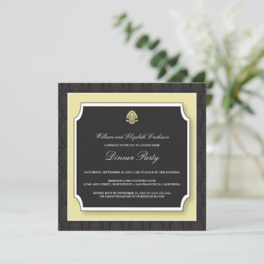 Elegant Damask Dinner Party Invitation (ivoor) Kaart (Staand voorkant)