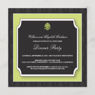 Elegant Damask Dinner Party Invitation (limoen) Kaart