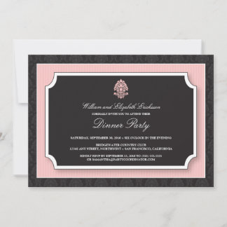Elegant Damask Dinner Party Invitation (roze) Kaart