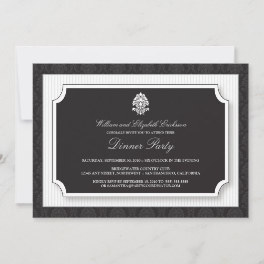 Elegant Damask Dinner Party Invitation (wit) Kaart (Voorkant)