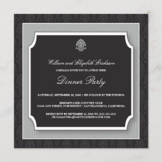 Elegant Damask Dinner Party Invitation (zilver) Kaart