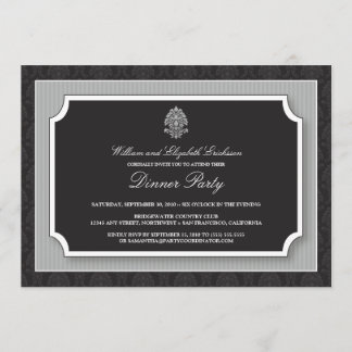 Elegant Damask Dinner Party Invitation (zilver) Kaart