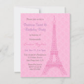 Elegant Damask Eiffel Tower Paris Birthday Party Kaart (Voorkant)