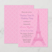 Elegant Damask Eiffel Tower Paris Birthday Party Kaart (Voorkant / Achterkant)