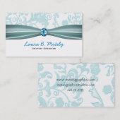 Elegant Damask en Aquamarine Visitekaartje (Voorkant / Achterkant)