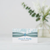 Elegant Damask en Aquamarine Visitekaartje (Staand voorkant)