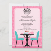 Elegant Damask en Chandelier Pink Aqua Tea Party Kaart (Voorkant)