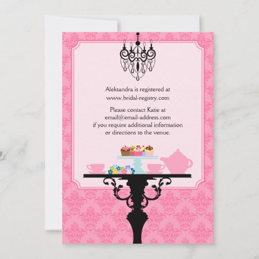 Elegant Damask en Chandelier Pink Aqua Tea Party Kaart (Achterkant)