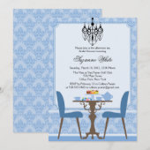 Elegant Damask en Chandelier Tea Party Invitation Kaart (Voorkant / Achterkant)