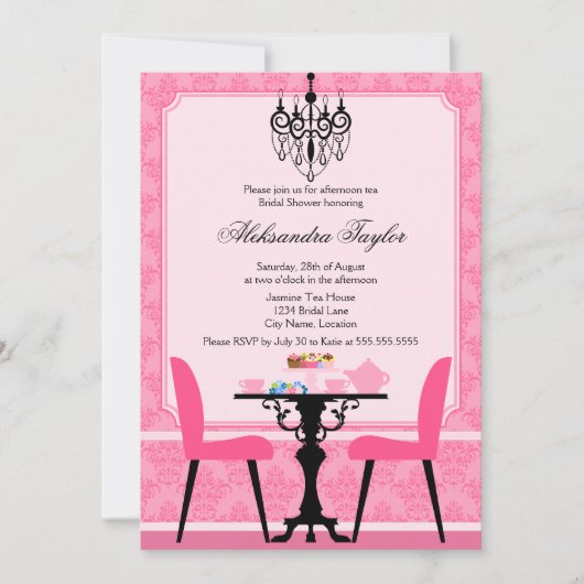 Elegant Damask en Chandelier Tea Party Kaart (Voorkant)