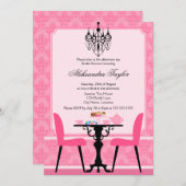 Elegant Damask en Chandelier Tea Party Kaart (Voorkant / Achterkant)