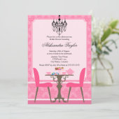 Elegant Damask en Chandelier Tea Party Kaart (Staand voorkant)