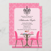 Elegant Damask en Chandelier Tea Party Kaart (Voorkant / Achterkant)