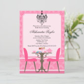 Elegant Damask en Chandelier Tea Party Kaart (Staand voorkant)