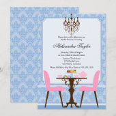 Elegant Damask en Chandelier Tea Party Kaart (Voorkant / Achterkant)