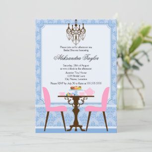 Elegant Damask en Chandelier Tea Party Kaart