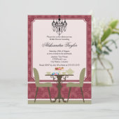 Elegant Damask en Chandelier Tea Party Kaart (Staand voorkant)