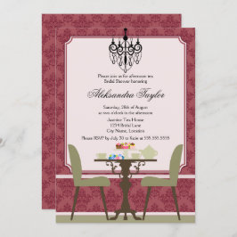Elegant Damask en Chandelier Tea Party Kaart