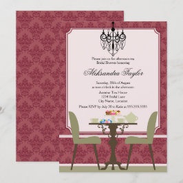 Elegant Damask en Chandelier Tea Party Kaart