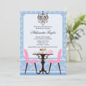 Elegant Damask en Chandelier Tea Party Kaart (Staand voorkant)