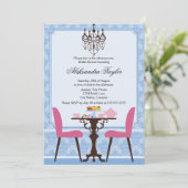 Elegant Damask en Chandelier Tea Party Kaart (Staand voorkant)