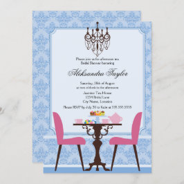Elegant Damask en Chandelier Tea Party Kaart
