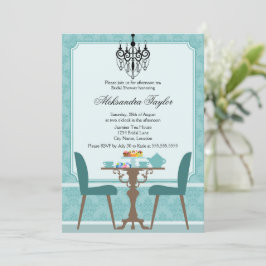 Elegant Damask en Chandelier Tea Party Kaart