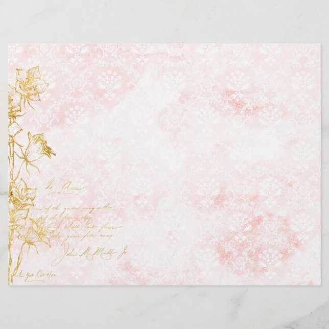 Elegant Damask en Gouden Bloemen Scrapbook Papier (Voorkant)