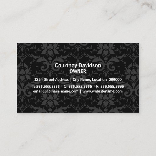 Elegant Damask en Swirls Visitekaartje (Achterkant)