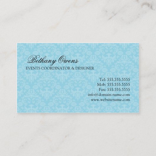 Elegant Damask Event Coordinator Visitekaartje (Achterkant)