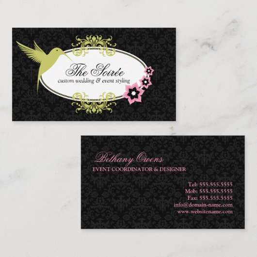 Elegant Damask Event Coordinator Visitekaartje (Voorkant / Achterkant)