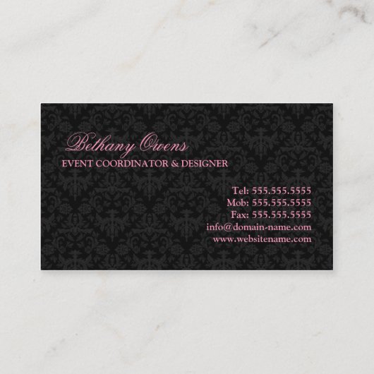 Elegant Damask Event Coordinator Visitekaartje (Achterkant)