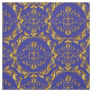 Elegant Damask Fabric Navy Blue Stof