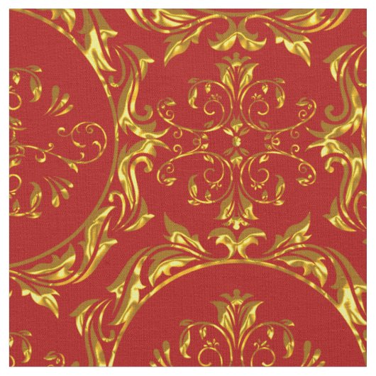 Elegant Damask Fabric Red Stof (Close Up)