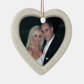 Elegant Damask First Kerstfotoornament Keramisch Ornament (Rechts)