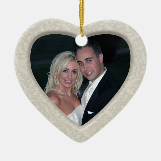 Elegant Damask First Kerstfotoornament Keramisch Ornament (Voorkant)