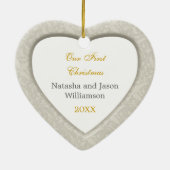 Elegant Damask First Kerstfotoornament Keramisch Ornament (Achterkant)