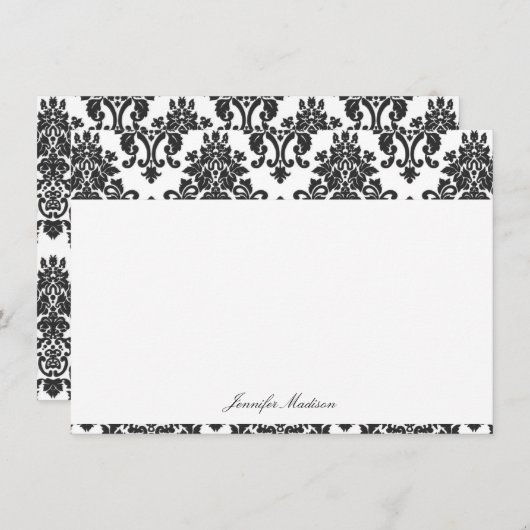 Elegant Damask-flatnote-kaarten Notitiekaartje (Voorkant / Achterkant)