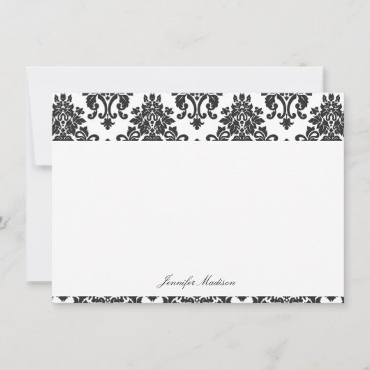 Elegant Damask-flatnote-kaarten Notitiekaartje (Voorkant)