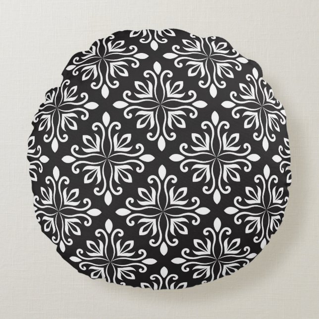 Elegant Damask: Floral Art Deco Rond Kussen (Voorkant)