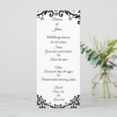 Elegant Damask Floral Black & White Wedding Menu (Staand voorkant)