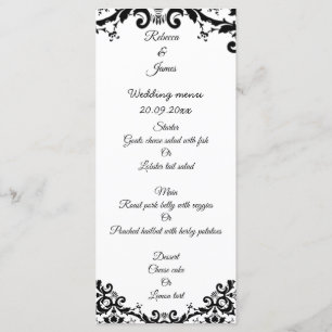 Elegant Damask Floral Black & White Wedding Menu