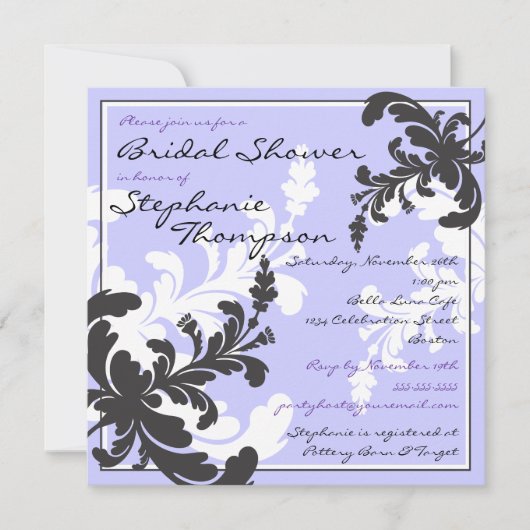 Elegant Damask Floral Bridal Shower Invitation Kaart (Voorkant)