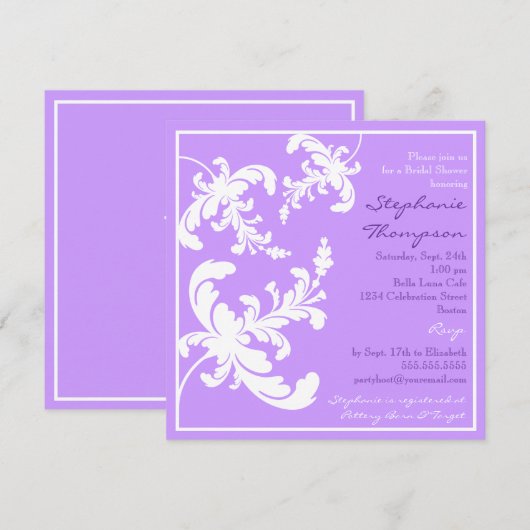 Elegant Damask Floral Bridal Shower Invitation Kaart (Voorkant / Achterkant)