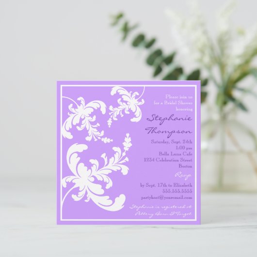 Elegant Damask Floral Bridal Shower Invitation Kaart (Staand voorkant)