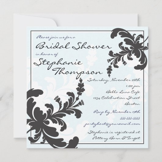 Elegant Damask Floral Bridal Shower Invitation Kaart (Voorkant)