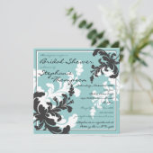 Elegant Damask Floral Bridal Shower Invitation Kaart (Staand voorkant)