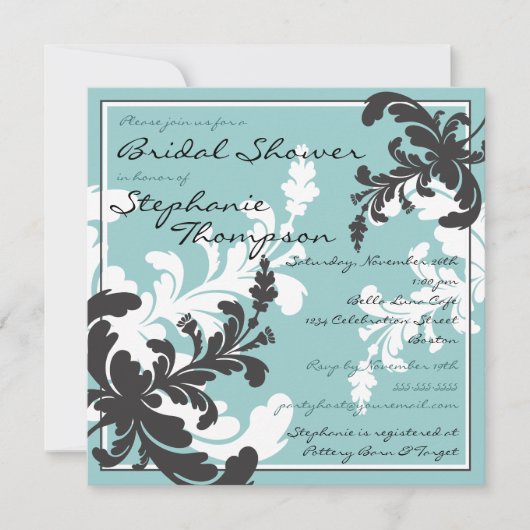 Elegant Damask Floral Bridal Shower Invitation Kaart (Voorkant)
