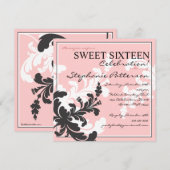 Elegant Damask Floral Sweet Sixteen Uitnodiging (Voorkant / Achterkant)